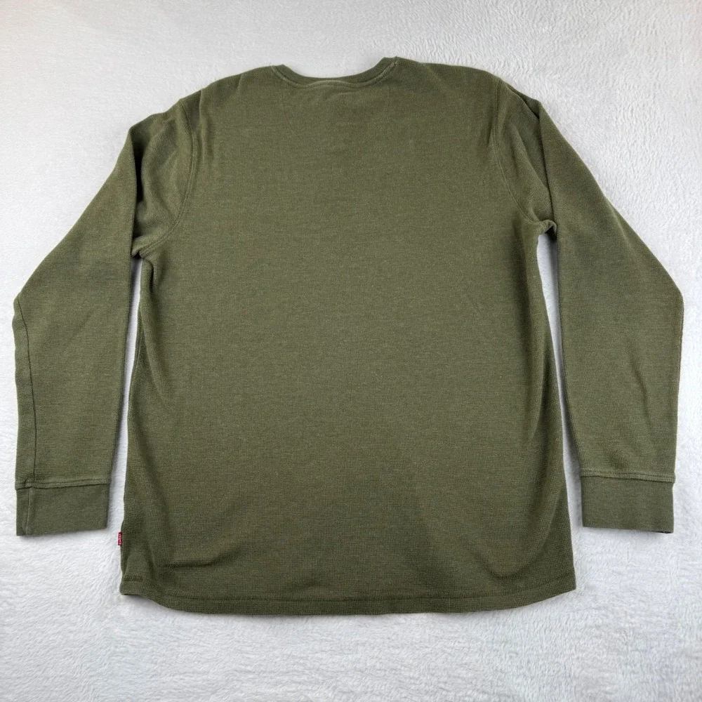 Levi's Henley Shirt Mens Large Olive Green Long Sleeve Waffle Knit Classic